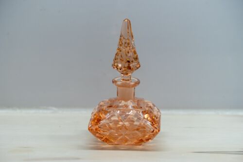 Antique Art Deco Czech Pink Crystal Perfume Bottle 4 1/8" Tall - Picture 5 of 14