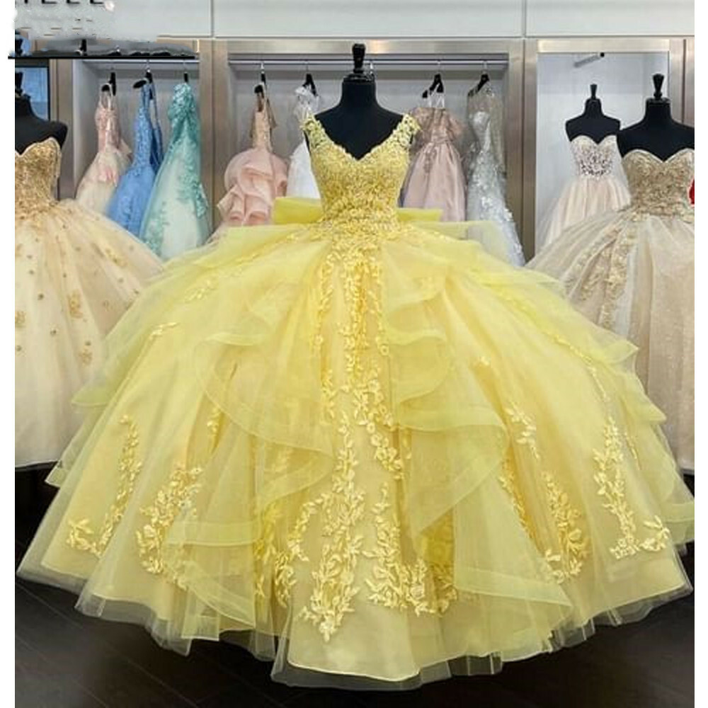 sweet 15 yellow dresses