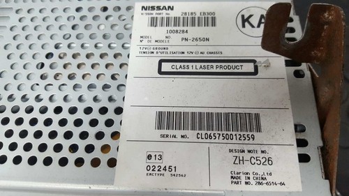 28185EB300 SISTEMA AUDIO / RADIO CD / CL065750012559 / 1008284 / 327903 PARA NIS - Imagen 3 de 10
