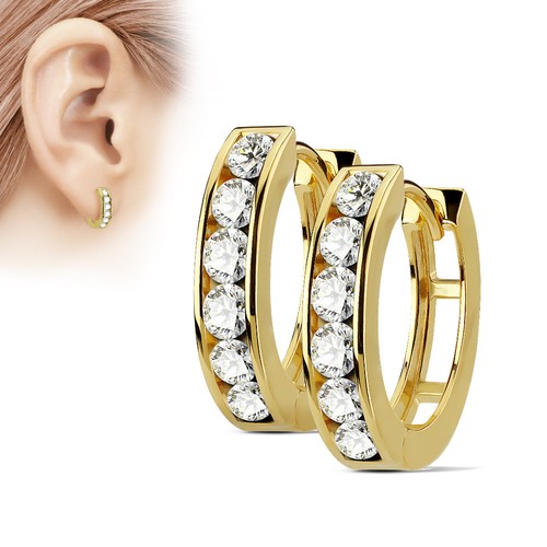 Small in Stainless Steel Gold Silver 13mm Wide Cz Huggie Hoop Earrings Set New - Picture 3 of 8