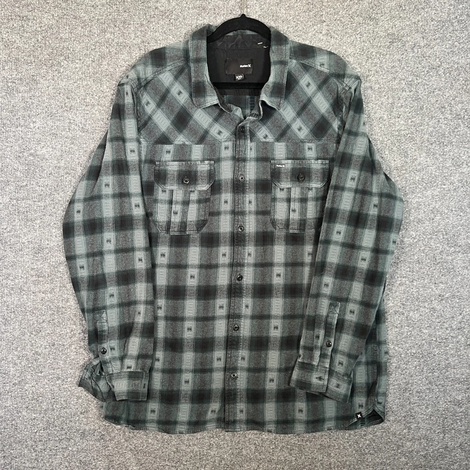 Camisa Hurley Para Hombres 2XL XXL Azul Franela a Cuadros Pesada Gruesa Informal Manga Larga Foto 3 de 4