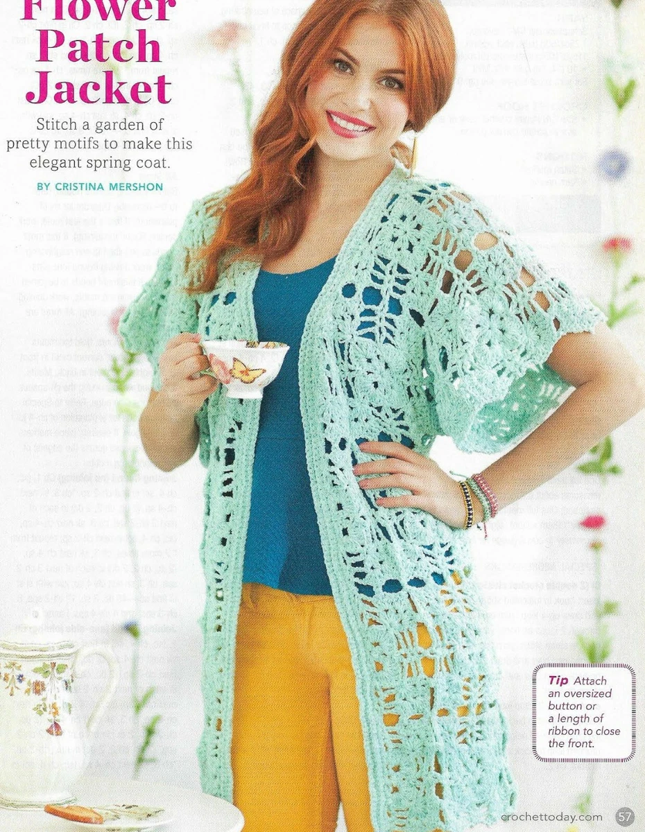 FLOWER PATCH JACKET SWEATER 3 SIZES WOMEN S CROCHET PATTERN