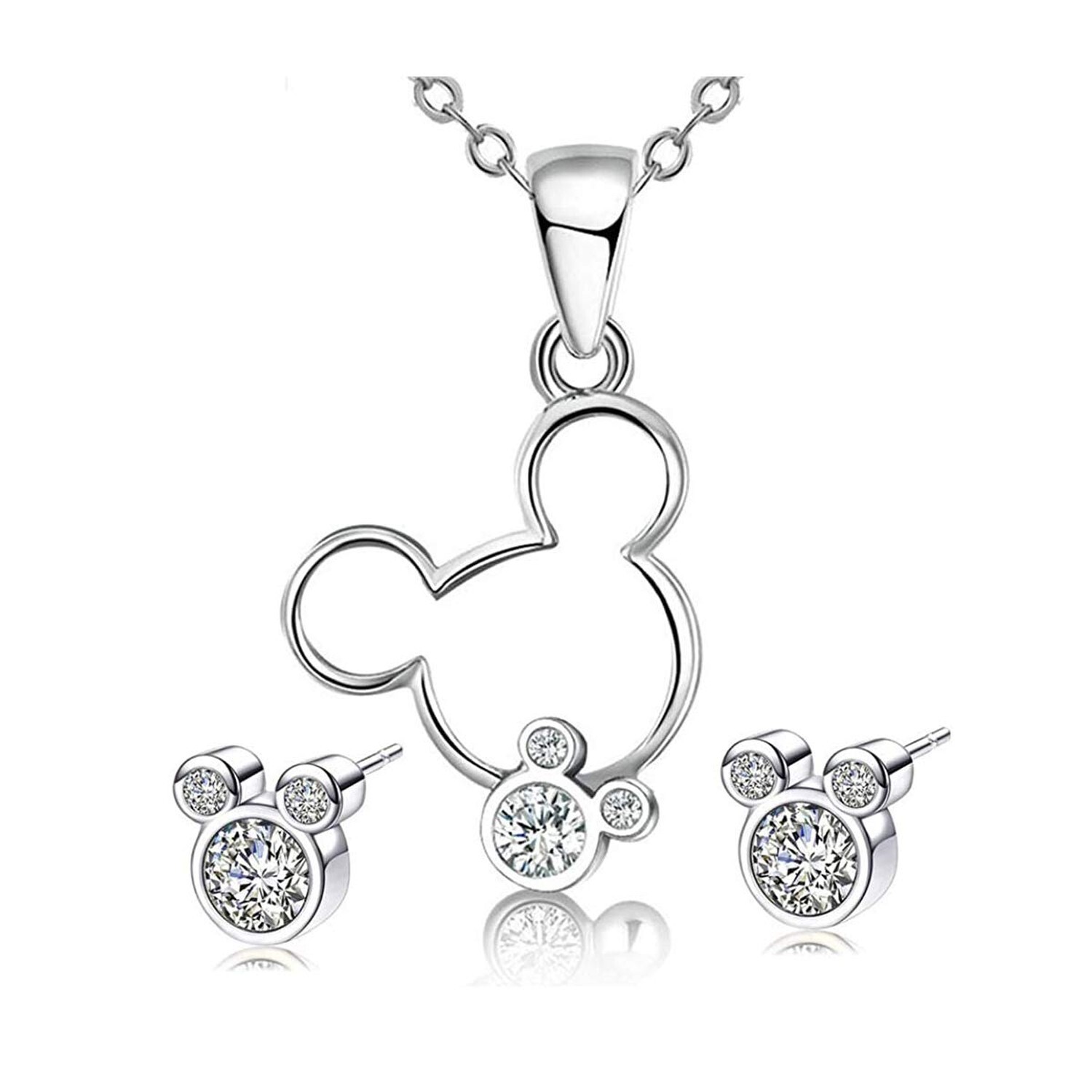 Jewelry Set for Women Girl,S925 Silver Plated Mouse Earring Necklace Kits,Cut...