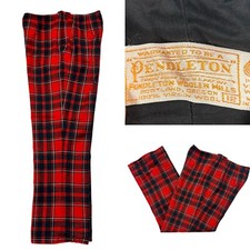 Vtg Pendleton Red Green TARTAN Christmas Plaid Wool Pants Flat Front Slacks 26