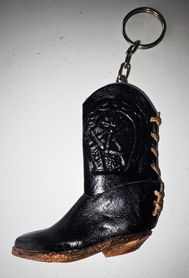 Old Style Cowboy Boot Key Chain Key Ring - Horseshoe Graphic - NOS - FREE GIFT