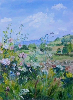 ORIGINAL SIGNED Impressionism,Dog Roses, Bishopdale,Wensleydale OIL.YORKs Dales