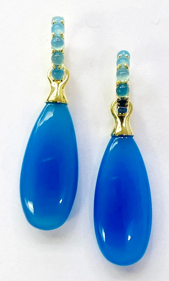 Pendientes colgantes de calcedonia azul revestidos de oro de 14 quilates HSN rarezas Foto 2 de 4