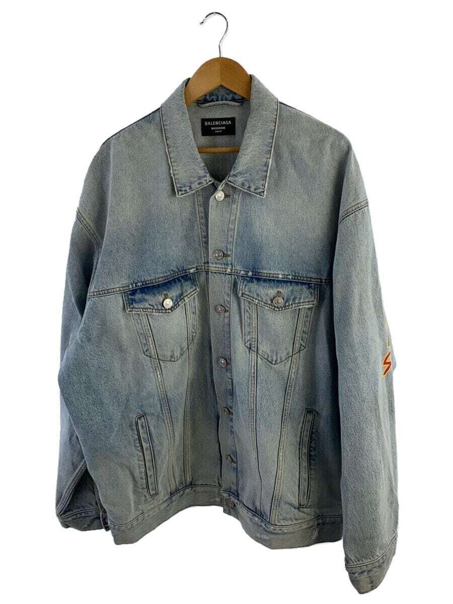 BALENCIAGA metal logo oversized denim Jacket cotton indigo L Used 
