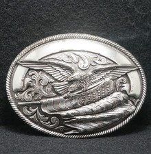 WH03133 NOS VINTAGE 1990s AMERICAN EAGLE  FLAG PATRIOTIC BELT BUCKLE