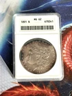 1891 - $1 MORGAN SILVER DOLLAR ANACS  MS-62 Old Soapbox Holder.  Free Shipping