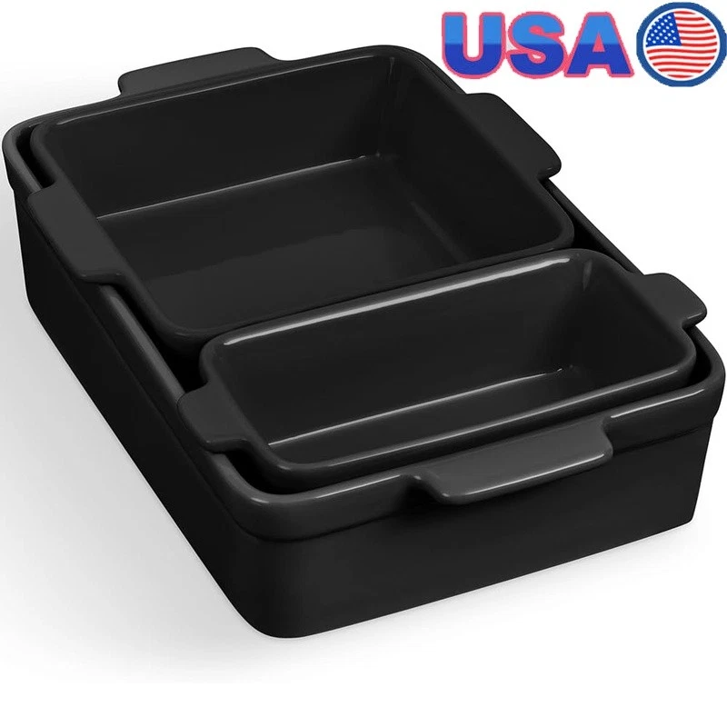 3 Piece Ceramic Bakeware Set Non Stick Casserole Dishes Oven Safe Nesting New