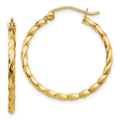 2mm, Twisted 14k Yellow Gold Round Hoop Earrings, 25mm (1 Inch) E9704