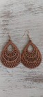 Large Teardrop Shaped Boho Chic Drop Dangle Trellis Carved Wood Fashion Earrings — photo 10