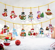 12 Pcs DIY Snowman Winter Diamond Art Painting Ornaments - Festive, Holiday