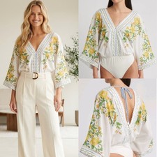 New Farm Rio Sicily Dolman Sleeve Bodysuit Size XS oversized 180 Batwing Thong