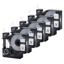 5PK 12mm Black on White Flexible Nylon Label Tape 18488 For DYMO Rhino PRO 1000