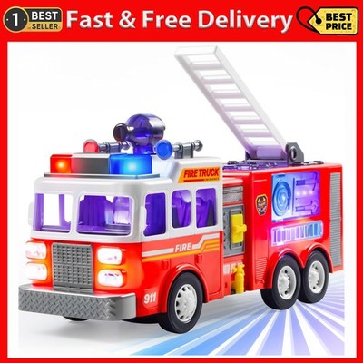 Fire Truck Toy, Bump and Go Fire Engine Trucks with LED Projections & Sirens, Bo