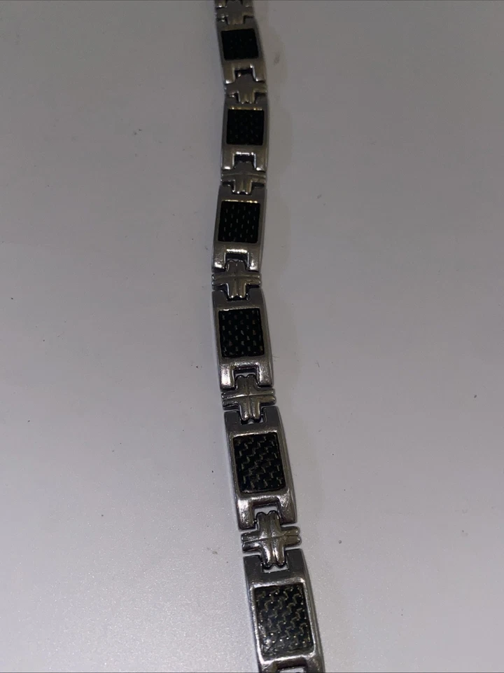 Men's Stainless Steel IP Cross Black Bracelet Chain Bracelet - Image 2 of 4