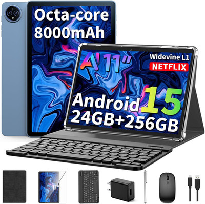 2026 11 Inch Android 15 Tablet with Keyboard, 24GB+128GB+2TB Expand, Tablets PC