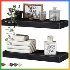 Floating Shelves Black 15.7 Inch Set 2 Wall Mount MDF Toilet Paper Towels