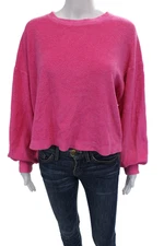 Sundry Womens Cotton Long Sleeve Round Neck Sweatshirt Hot Pink Size 1