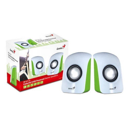 Genius SP-U115 USB Powered Multimedia Stereo PC Computer Speakers - White/Green