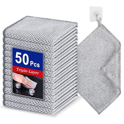 Wangjinpeng 50x 3-Layer Non-Scratch Steel Wire Dishcloths Reusable Scrubbers