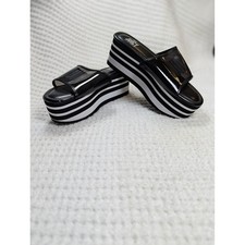 Juicy Couture Drena Black White Striped Platform Slide Sandals Logo Strap 7