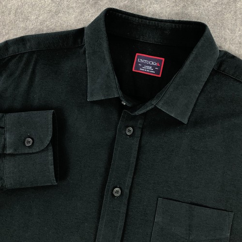 UNTUCKit Mens Button Up Shirt Large Black Long Sleeve Front Pocket 100% Cotton