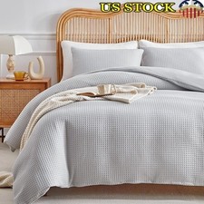 Waffle Duvet Cover Set Microfiber Bedding Corner Ties Hidden Zipper Easy Care US