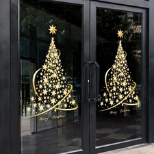 Extra Large Golden Christmas Tree Window Clings - 2 Pack Static Stickers