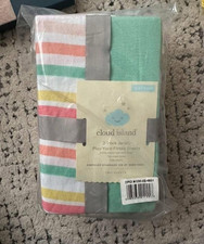 Cloud Island 2-Pack Jersey Play Yard Fitted Sheets 100 Cotton Teal/Striped Set