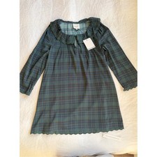 NWT Reformation Madeline Cotton Ruffle Long Sleeve Mini Dress Forest Plaid Green