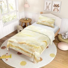 Parure de Lit Enfant Housse de Couette Assortie 1/2 Taie - 90x190cm Jaune Clair