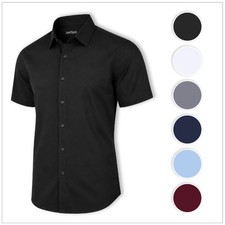 Men's Solid Fitted Short Sleeve Button Dress Shirt Sizes, S-5XL BRAND NEW