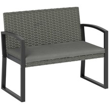 Outsunny 2 Seater Rattan Garden Bench with Cushion, Steel Frame, Light Grey