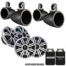 Kicker 8" BlackSilver Wake Tower LED Marine Speakers 2-Pairs