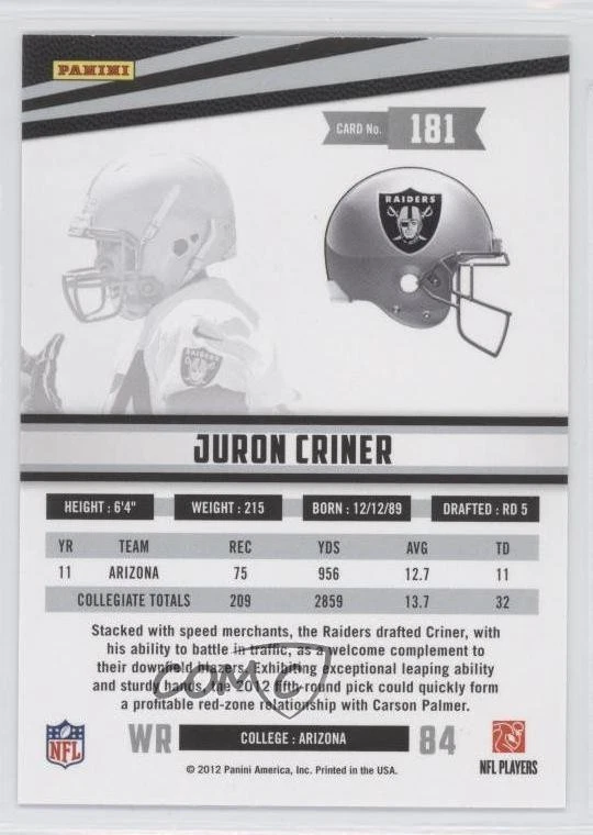 2012 Panini Rookies & Stars Longevity Rookie Ruby Juron Criner #181 RC - Image 2 of 2