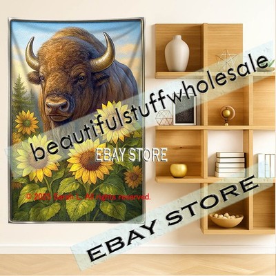 Bison Wall Tapestry Prairie Nature Style decor hanging 39X59 in