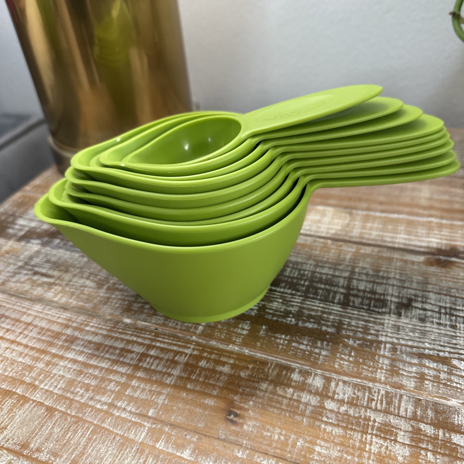 RARE Vtg Randy Kaas POURfect Mixing Bowls 11 pc Nesting Cups & 2 Bowls Green USA