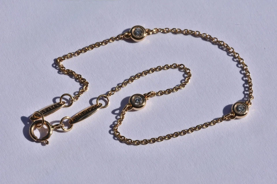 Tiffany & Co Diamanten by the Yard Armband 18k Gelbgold 3 Diamanten - Bild 4 von 4