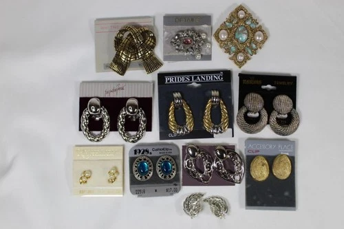 New Old Stock Vintage Earrings & Pins Costume Jewelry Lot of 11 Pieces