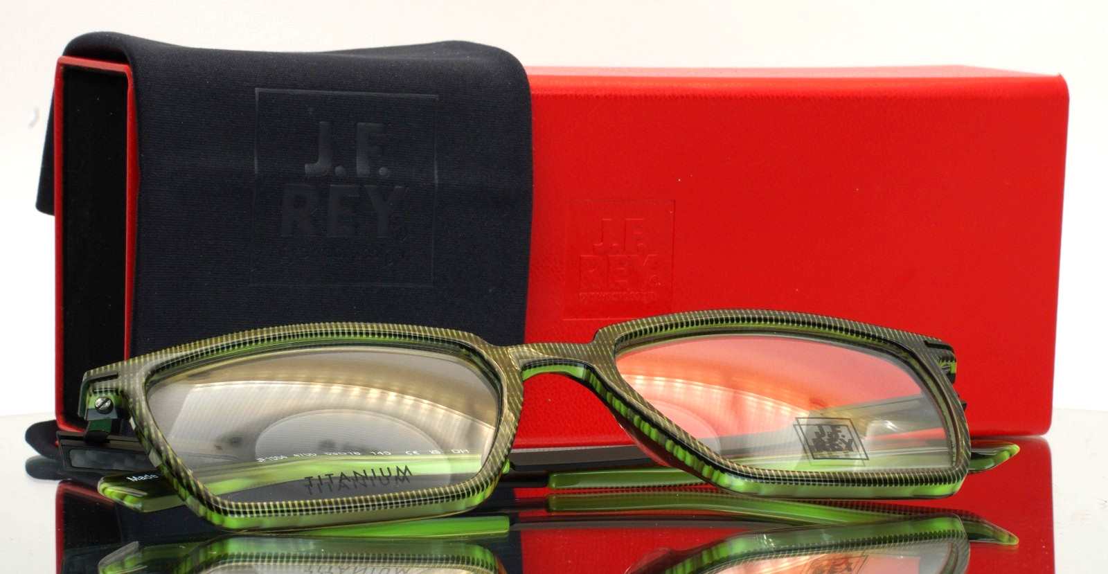JF REY JF1554 4700 Green Black Mens Rectangle Full Rim Eyeglasses 53-18-145 B:40