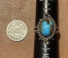 Beautiful Vintage Rope Design Sterling Turquoise Ring Size 8 1/2