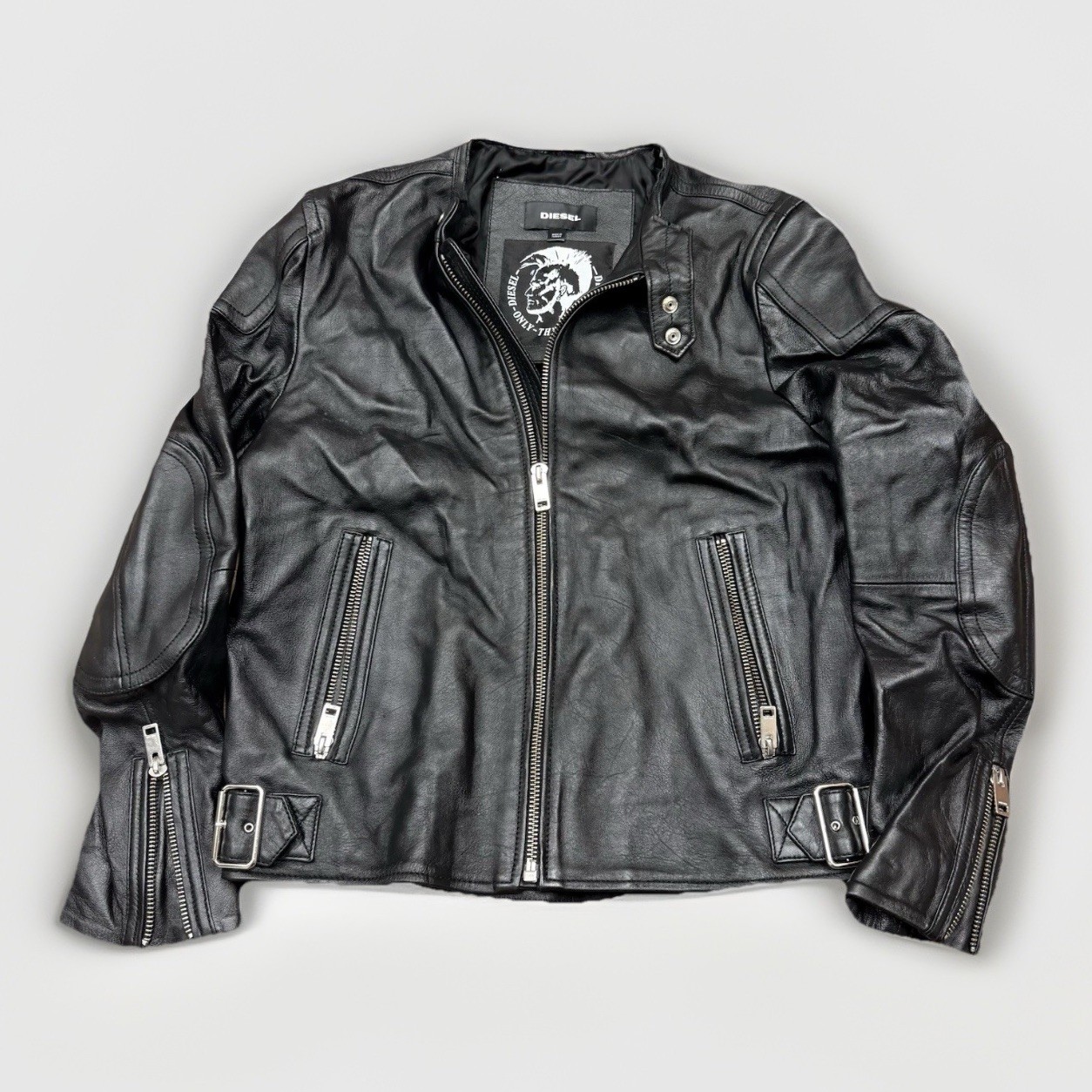 Diesel Black Leather Biker Jacket Men's Size M