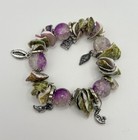 Shell & Purple Bead Boho Charm Bracelet — Chunky Stretch Statement