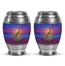 Peacock Urn Cremation 3Inch Set Of 2 Keepsake Burial Urns for Human Ashes