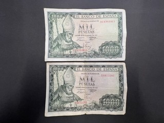 Spain 1 000 Pesetas Vintage Banknote Set (2) LOT: 0111 037
