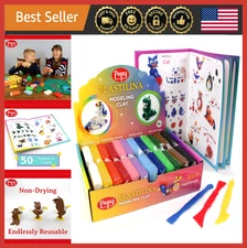 Reusable Non-Drying Modeling Clay Set 24 Bars Tools Tutorial 12 Colors Arts Craf