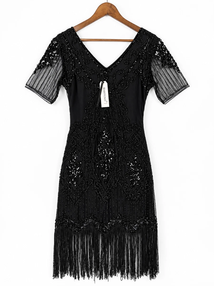 black sequin flapper dress products for sale authentic 1920s flapper dress Black Bridesmaid Dress Matte autumn color dresses Find the vintage inspired Size:S (4)